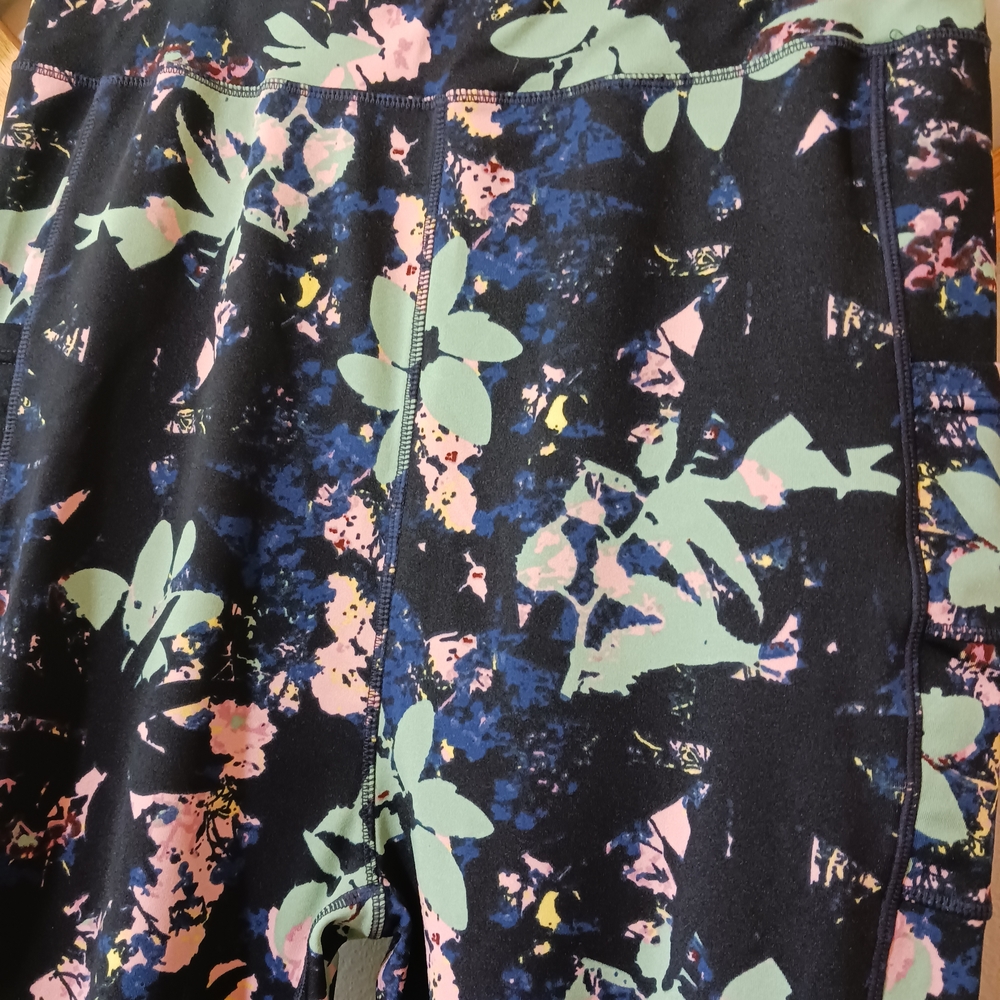 POP Fit Floral Print Activewear Leggings Navy Green Pink Women's 2XL - Picture 2 of 6
